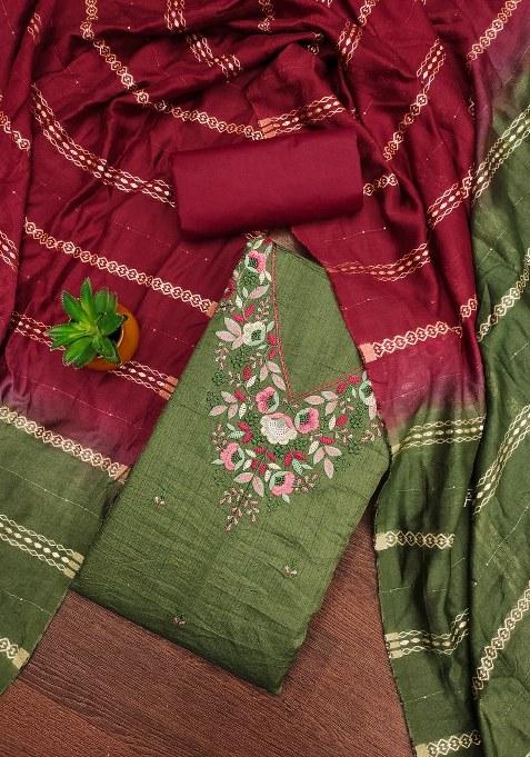 Green Embroidered Cotton Straight Kurta Set