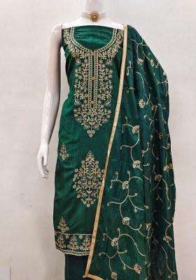 Green Embroidered Silk Dress Material