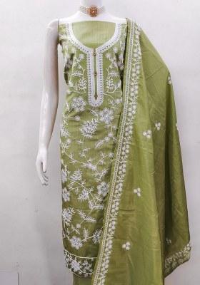 Green Embroidered Silk Dress Material