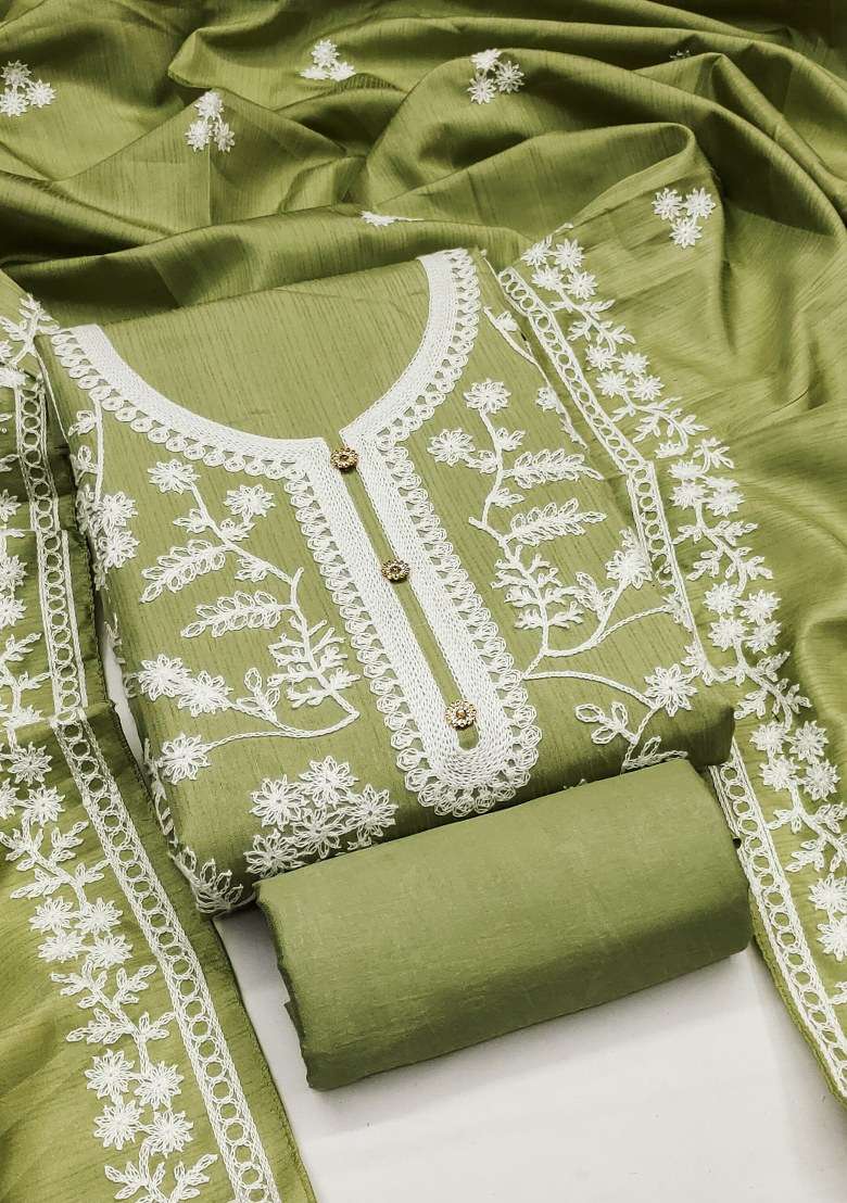 Green Chikankari Silk Blend Kurta - Indya