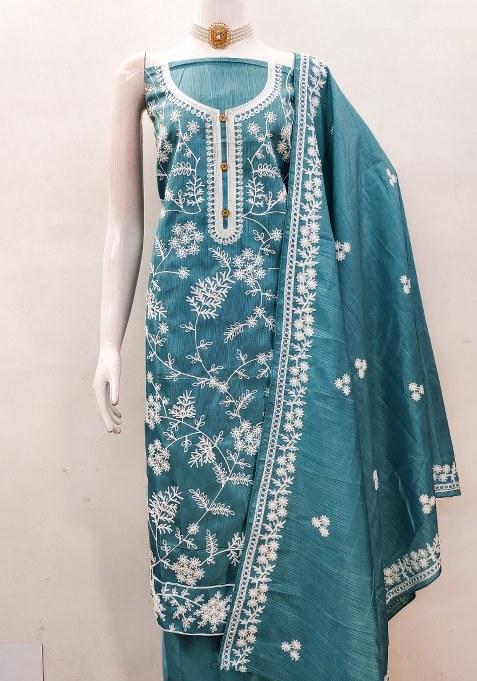 Sea Green Chikankari Silk Pakistani Suit Set