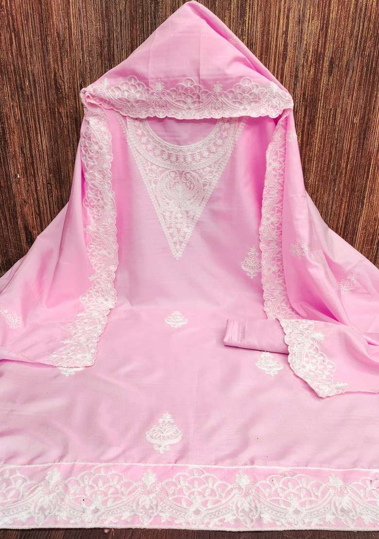 Pink Chikankari Silk Blend Pakistani Suit Set - Indya