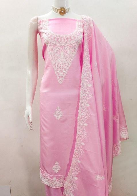 Pink Chikankari Silk Pakistani Suit Set