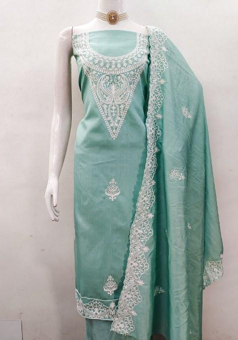 Sea Green Embroidered Silk Pakistani Suit Set