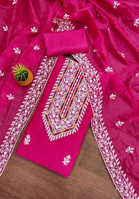 Pink Chikankari Blended Straight Kurta Set