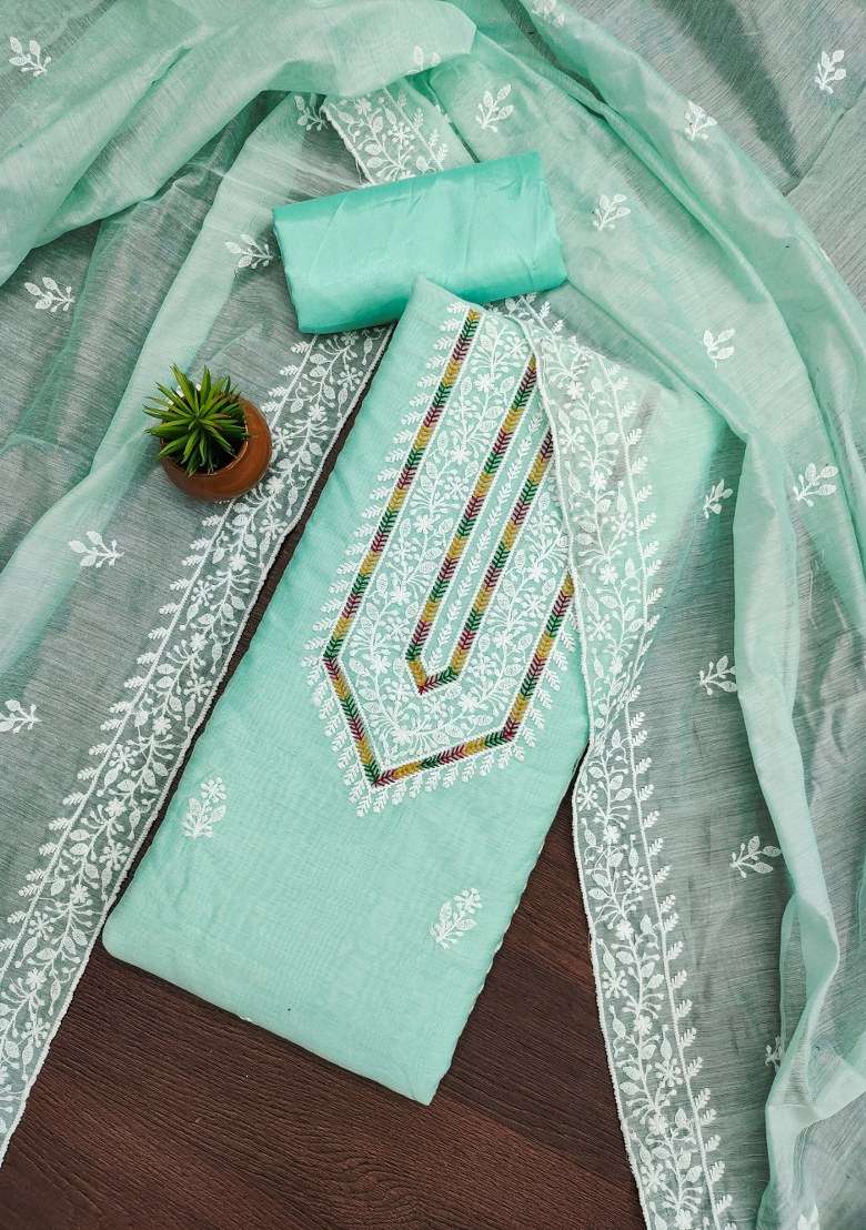 Sea Green Chikankari Cotton Straight Kurta Set - Indya
