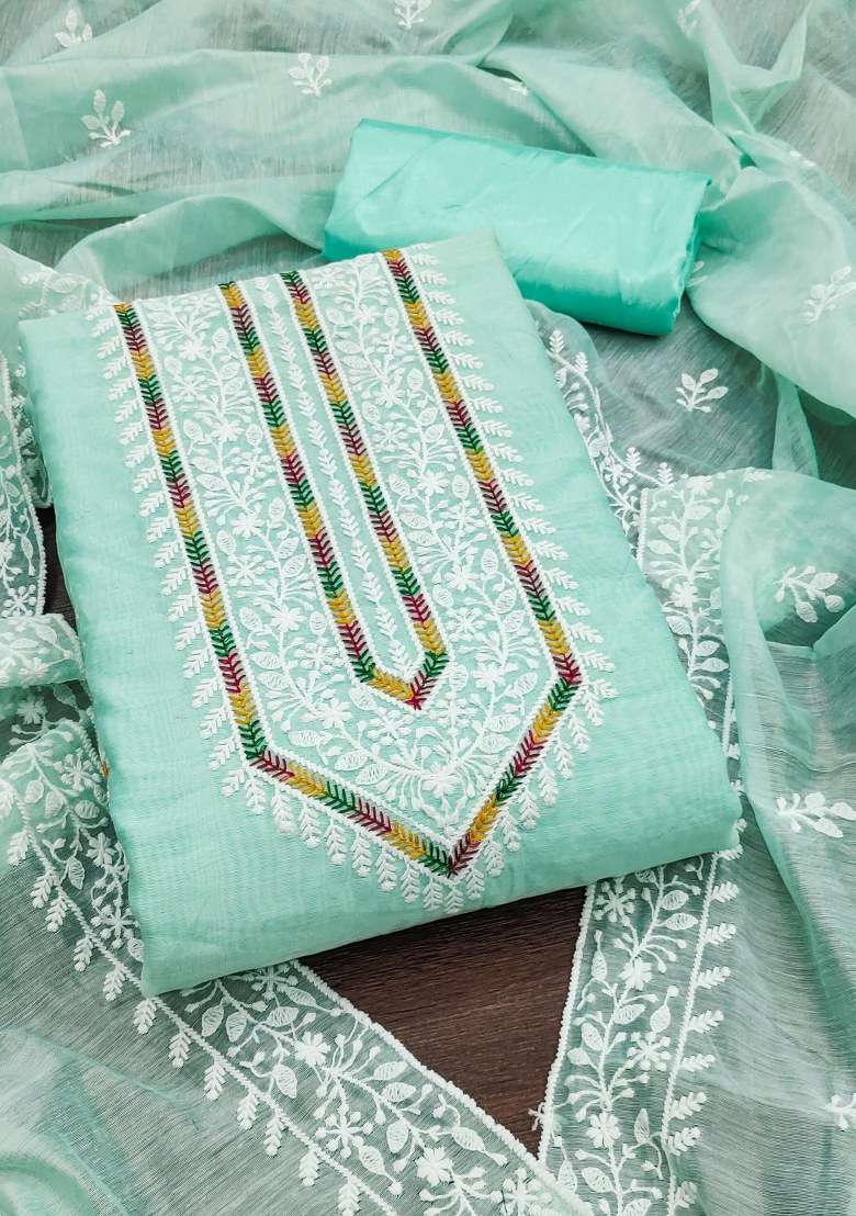 Sea Green Chikankari Cotton Straight Kurta Set - Indya