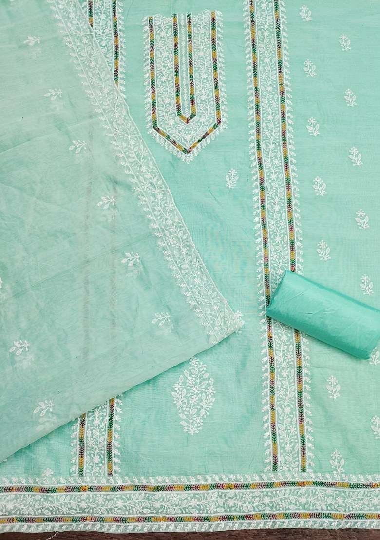 Sea Green Chikankari Cotton Straight Kurta Set - Indya