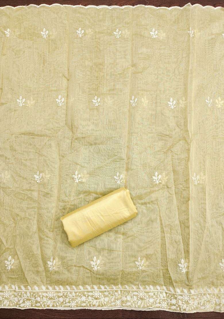 Yellow Chikankari Blended Straight Kurta Set - Indya