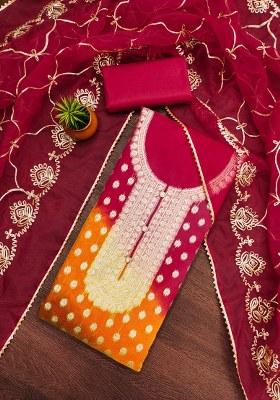 Multicolor Embroidered Oragnza Dress Material