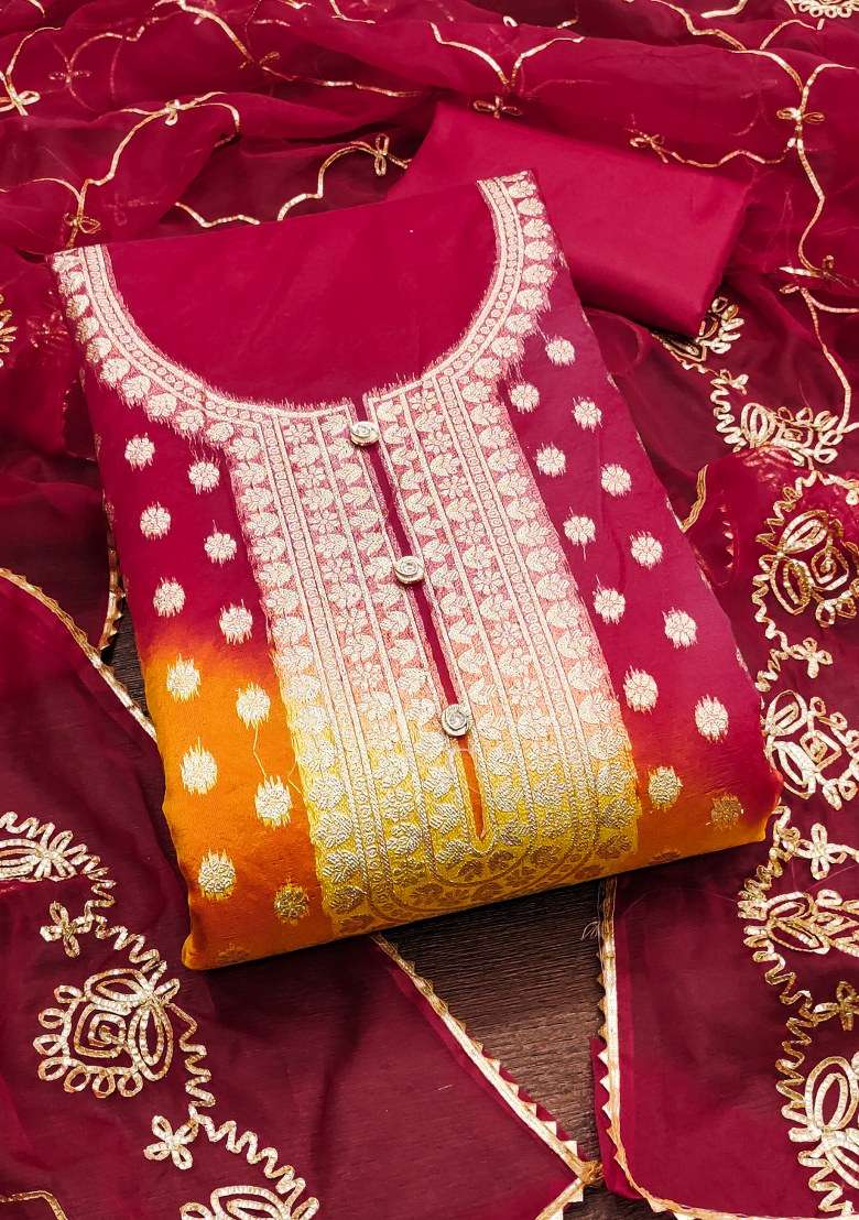 Multicolor Bandhani Organza Punjabi Suit - Indya
