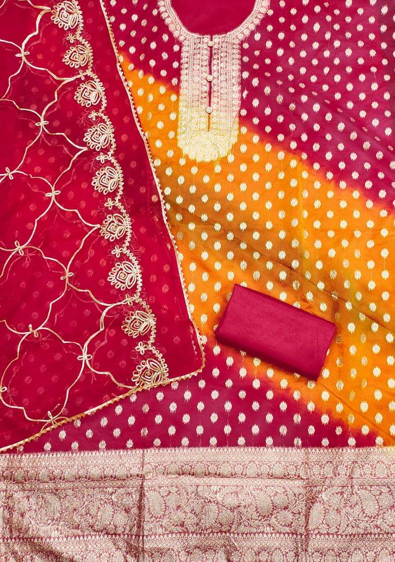 Multicolor Bandhani Organza Punjabi Suit - Indya