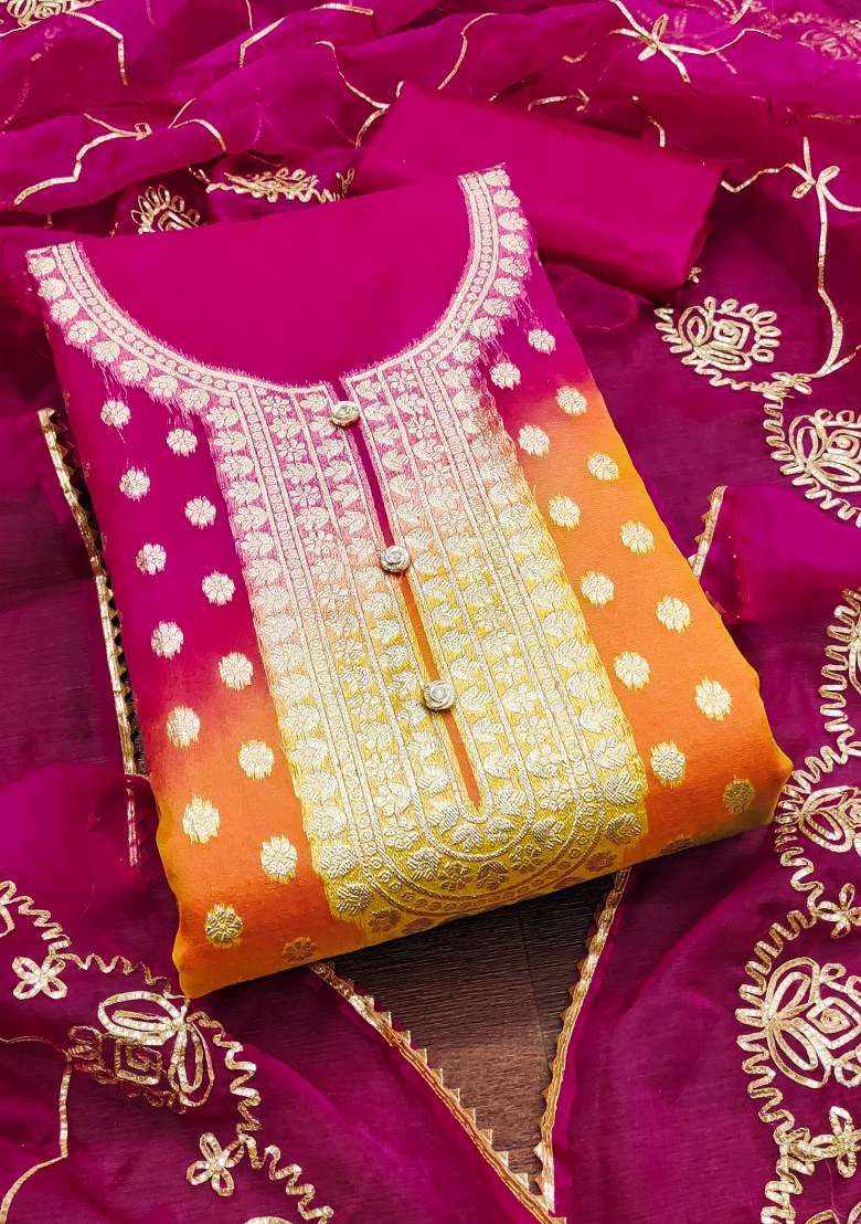 Multicolor Embroidered Organza Straight Kurta Set - Indya
