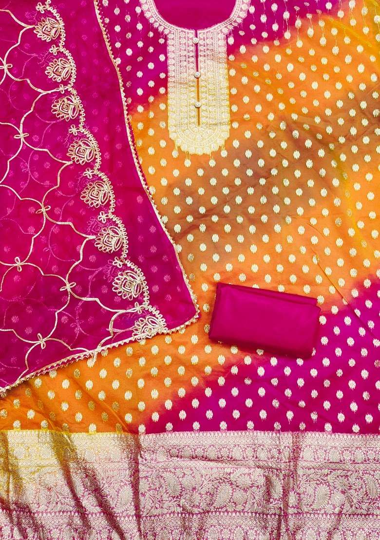 Multicolor Embroidered Organza Straight Kurta Set - Indya