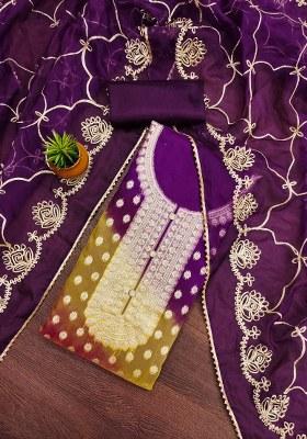 Multicolor Embroidered Oragnza Dress Material