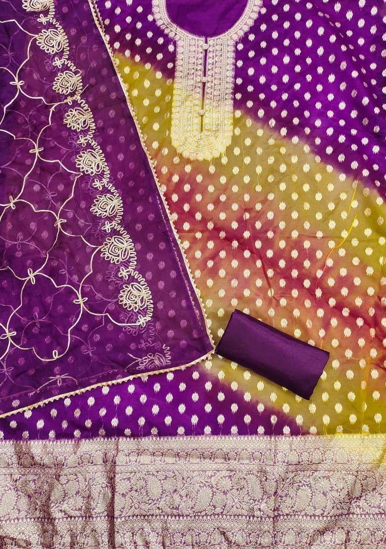 Multicolor Embroidered Organza Straight Kurta Set - Indya