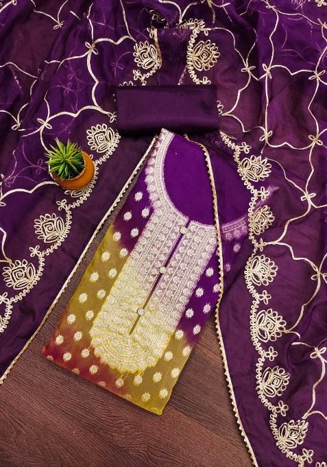 Multicolor Embroidered Organza Straight Kurta Set