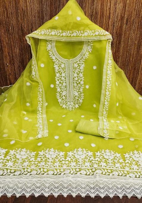Light Green Chikankari Organza Straight Kurta Set