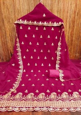 Pink Embroidered Georgette Dress Material