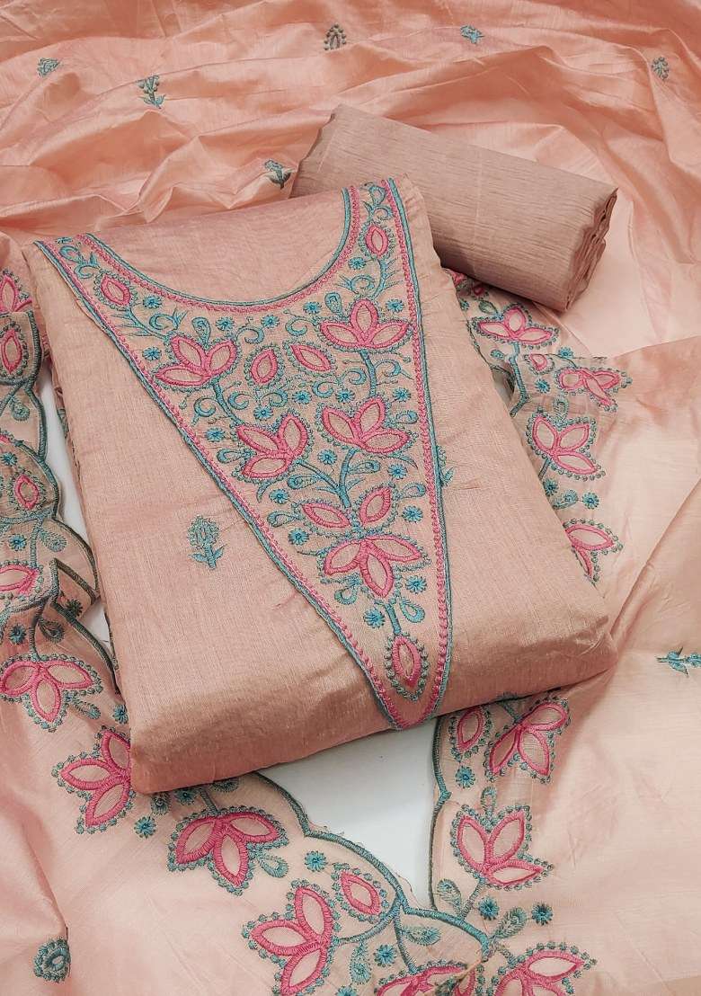 Beige Embroidered Blended Straight Kurta Set - Indya