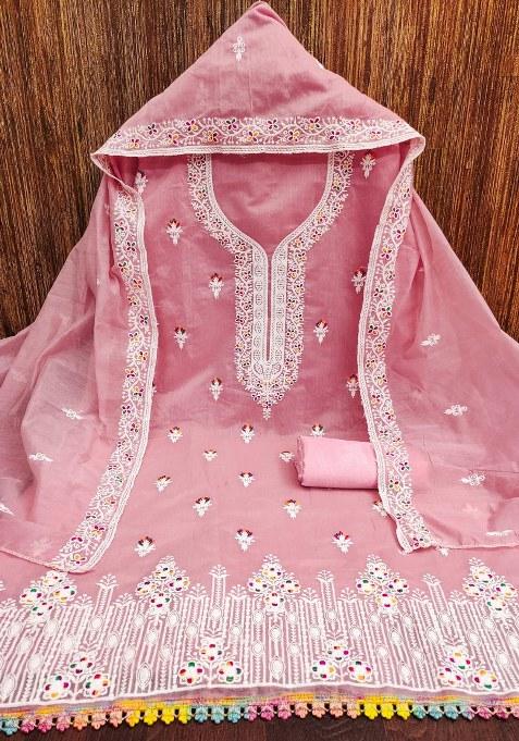 Baby Pink Embroidered Cotton Pakistani Suit Set