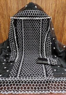 Black Embroidered Oragnza Dress Material