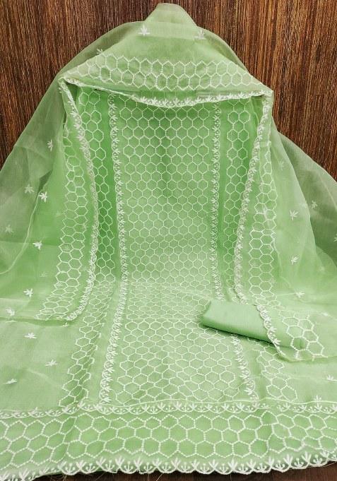 Green Chikankari Organza Straight Kurta Set