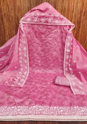 Pink Embroidered Silk Dress Material