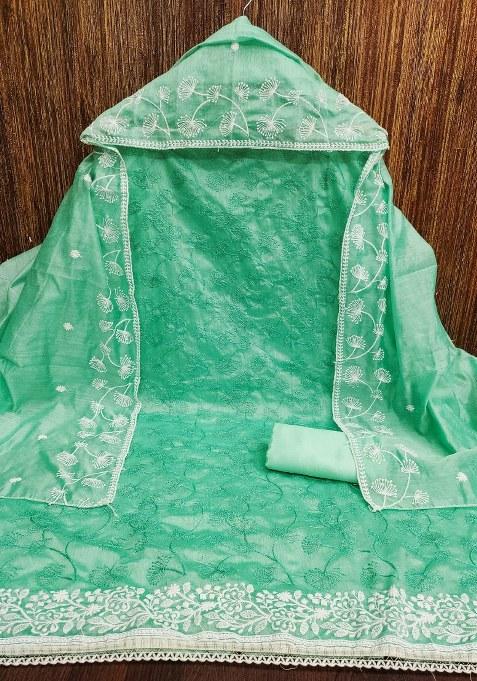 Sea Green Embroidered Silk Dress Material