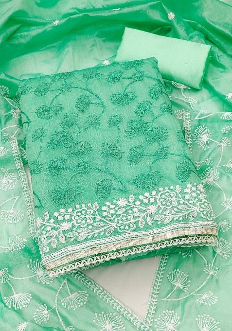 Sea Green Embroidered Silk Dress Material