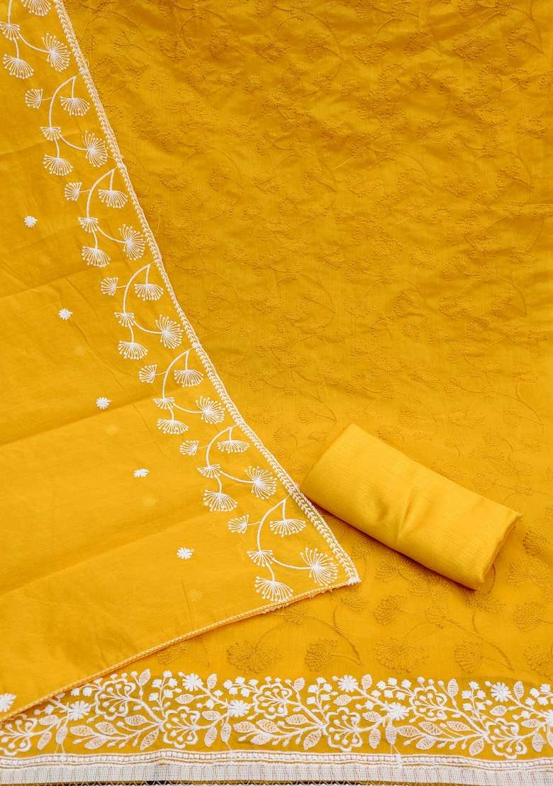 Yellow Chikankari Silk Blend Straight Kurta Set - Indya