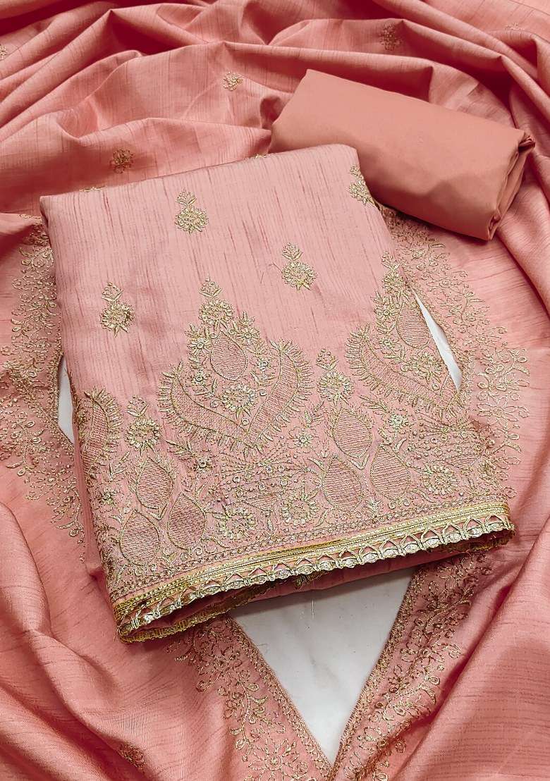 Peach Embroidered Blended Pakistani Suit Set - Indya
