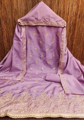 Purple Embroidered Cotton Blend Dress Material