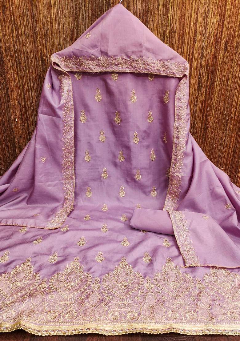 Purple Embroidered Blended Straight Kurta Set - Indya