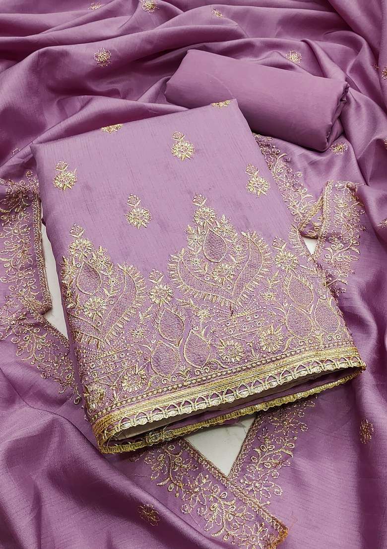 Purple Embroidered Blended Straight Kurta Set - Indya