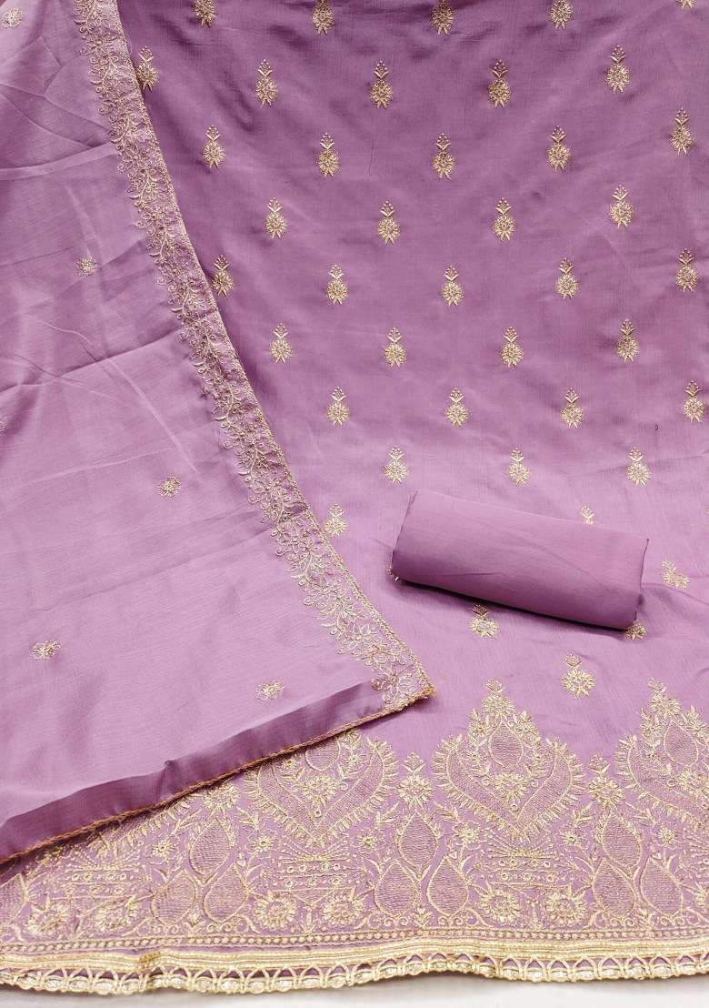 Purple Embroidered Blended Straight Kurta Set - Indya
