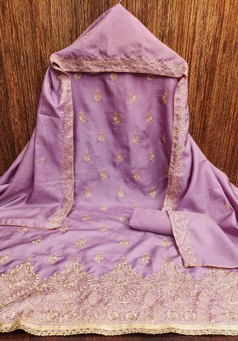 Purple Embroidered Cotton Blend Dress Material