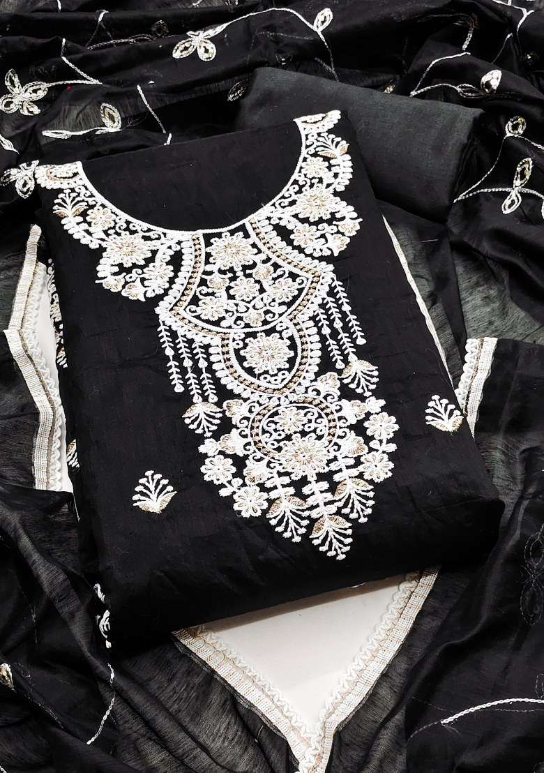 Black Embroidered Blended Kurta - Indya