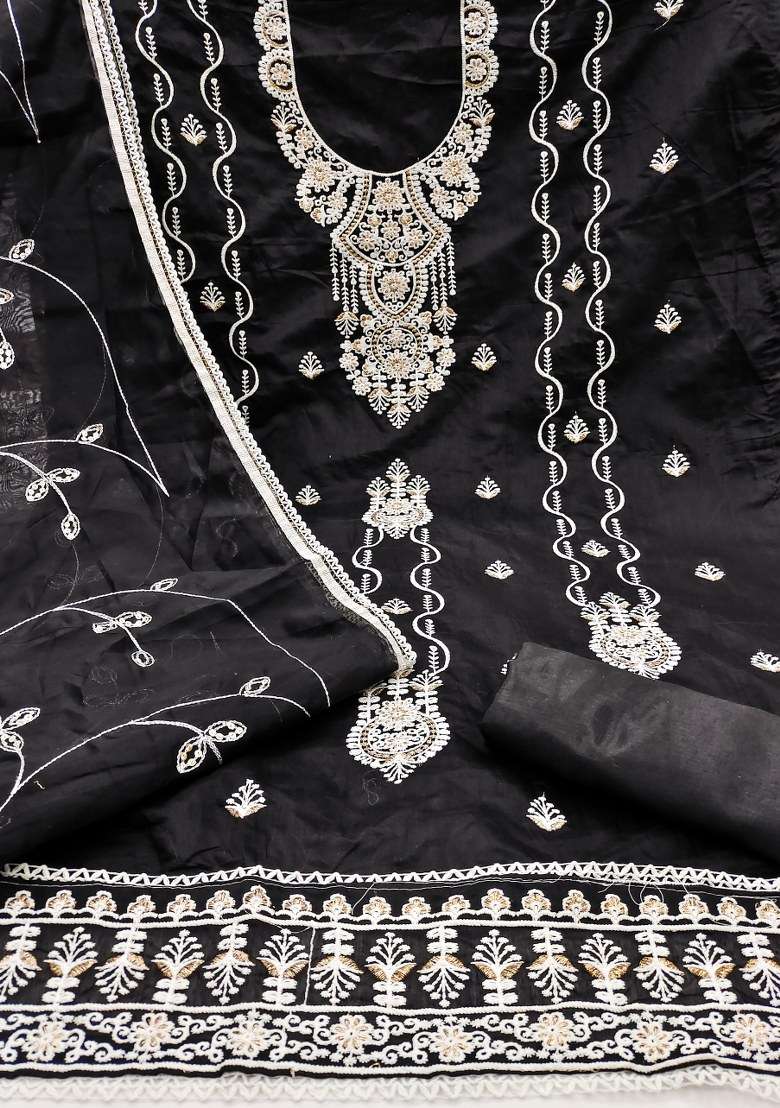 Black Embroidered Blended Kurta - Indya