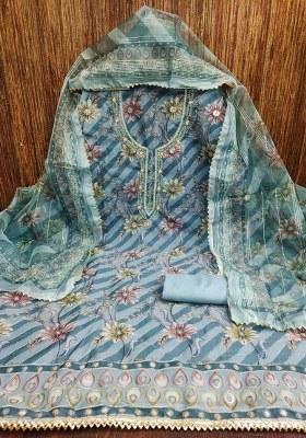 Multicolor Embroidered Oragnza Dress Material