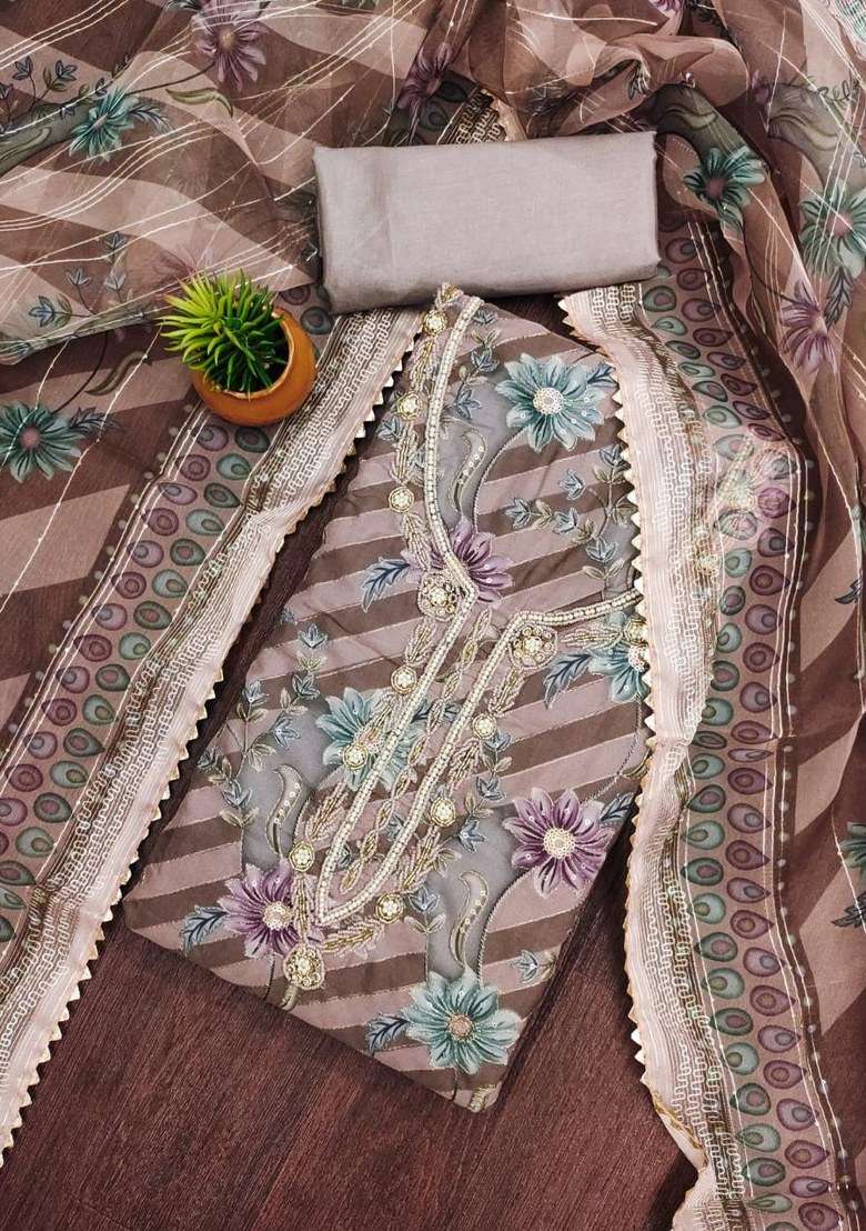 Multicolor Striped Organza Pakistani Suit Set - Indya