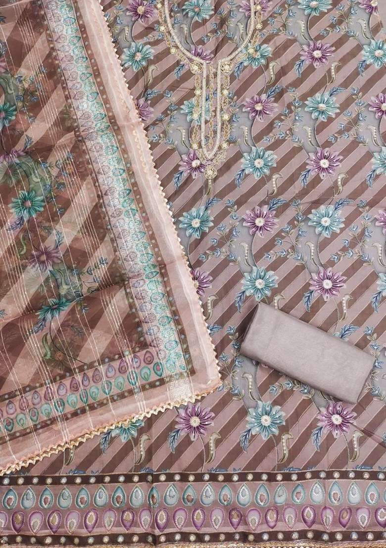 Multicolor Striped Organza Pakistani Suit Set - Indya
