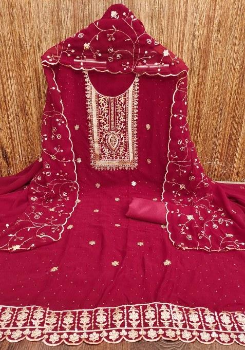 Magenta Embroidered Georgette Pakistani Suit Set