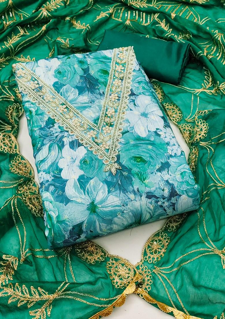 Multicolor Embroidered Viscose Dress Material