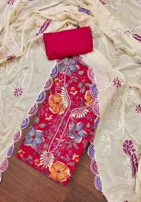 Pink Embroidered Viscose Dress Material