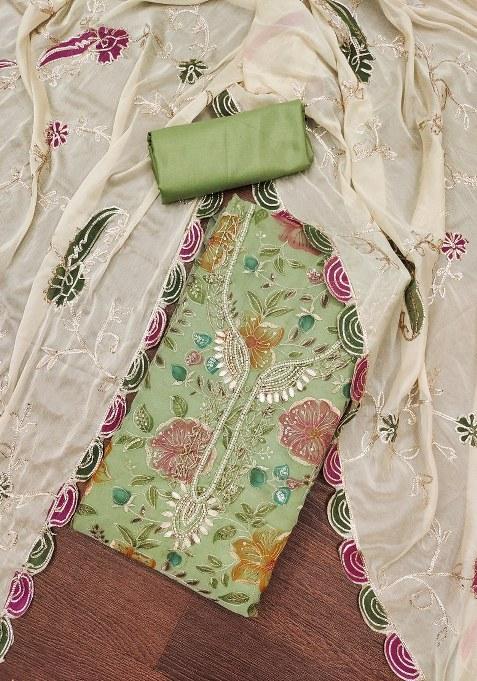 Light Green Embroidered Viscose Dress Material