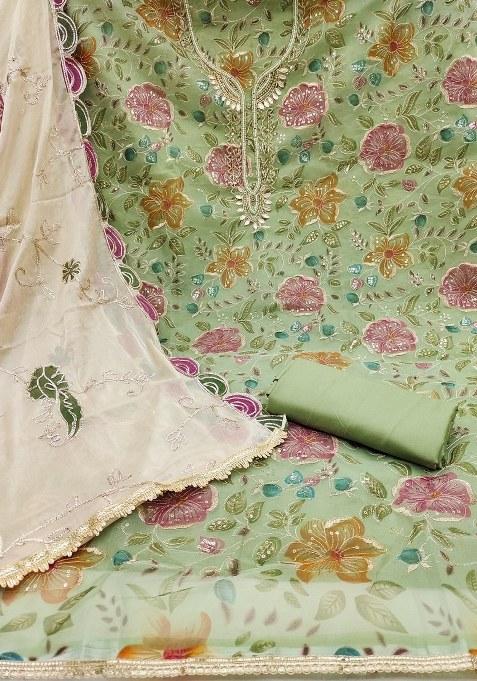 Light Green Embroidered Viscose Dress Material