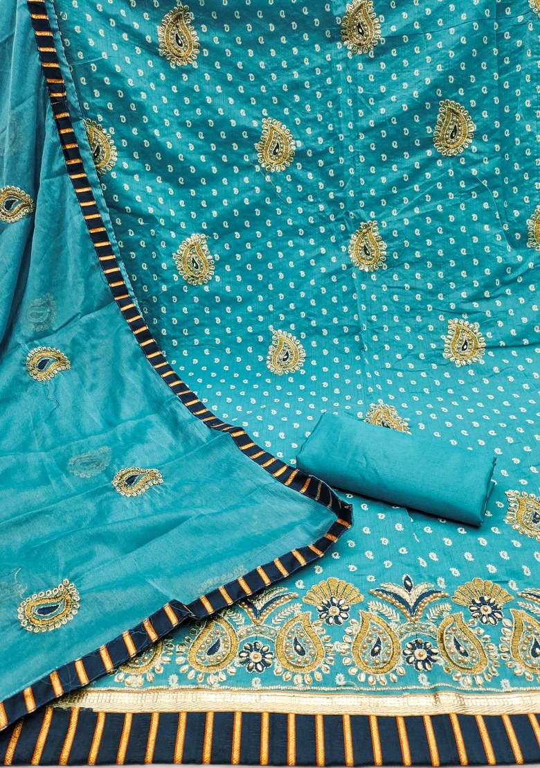 Blue Embroidered Blended Punjabi Suit - Indya