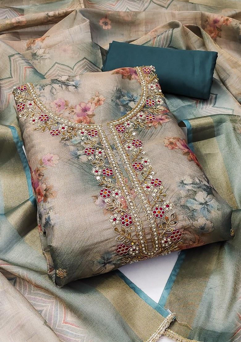 Multicolor Embroidered Viscose Dress Material