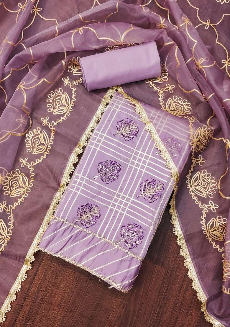 Purple Embroidered Blended Straight Kurta Set - Indya